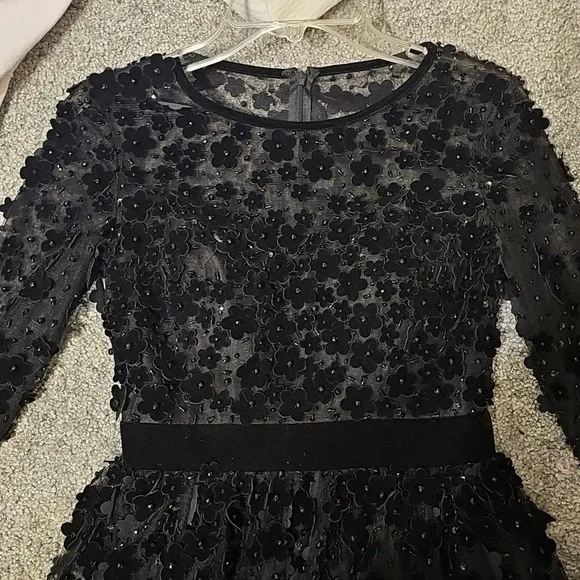 Mac Duggal Black Flower Applique Fit & Flare Dress - Picture 7 of 12